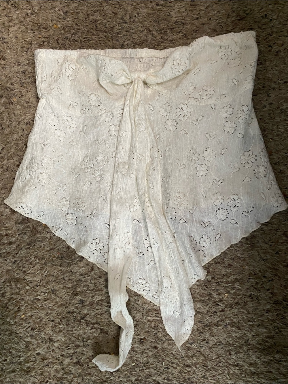 SHEIN Cream Floral Lace High-Waist Tie-Front Skort